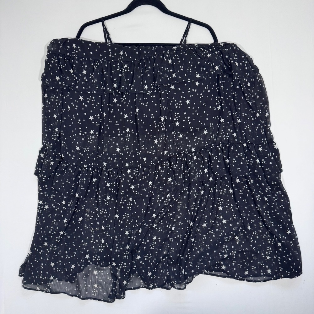Cold Shoulder Maxi Dress Star Print Ruffle Tiered Black White Women L Whimsigoth - Picture 6 of 8